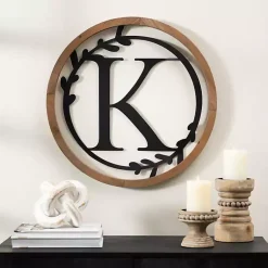 Kirklands Home Monogram Wall Decor|Wood and Metal Laurel Monogram K Plaque