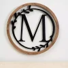Kirklands Home Monogram Wall Decor|Wood and Metal Laurel Monogram M Plaque