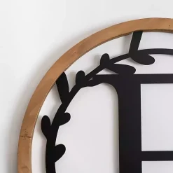 Kirklands Home Monogram Wall Decor|Wood and Metal Laurel Monogram E Plaque