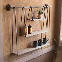 Kirklands Home Shelves|Wood and Metal Three-Tier Side Modern Wall Shelf