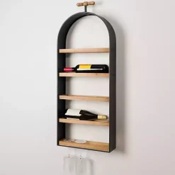 Kirklands Home Shelves|Wood and Metal 5-Tier Wine Bottle Wall Shelf
