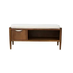 Kirklands Home Benches & Ottomans|Wood Arcadia Storage Bench with Cushion White