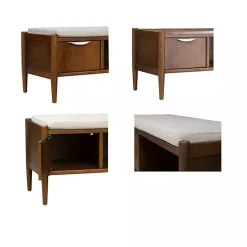 Kirklands Home Benches & Ottomans|Wood Arcadia Storage Bench with Cushion White