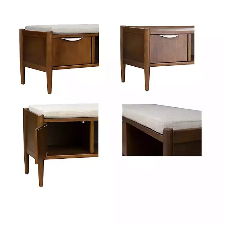 Kirklands Home Benches & Ottomans|Wood Arcadia Storage Bench with Cushion White