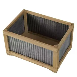 Kirklands Home Planters|Wood Planters with Galvanized Sides, Set of 2