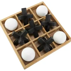 Discount Wooden Black & White 3D Tic Tac Toe Set Decorative Accents