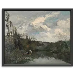 Kirklands Home Canvas Art|Woodland Lake Framed Canvas Art Print Gray