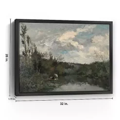 Kirklands Home Canvas Art|Woodland Lake Framed Canvas Art Print Gray