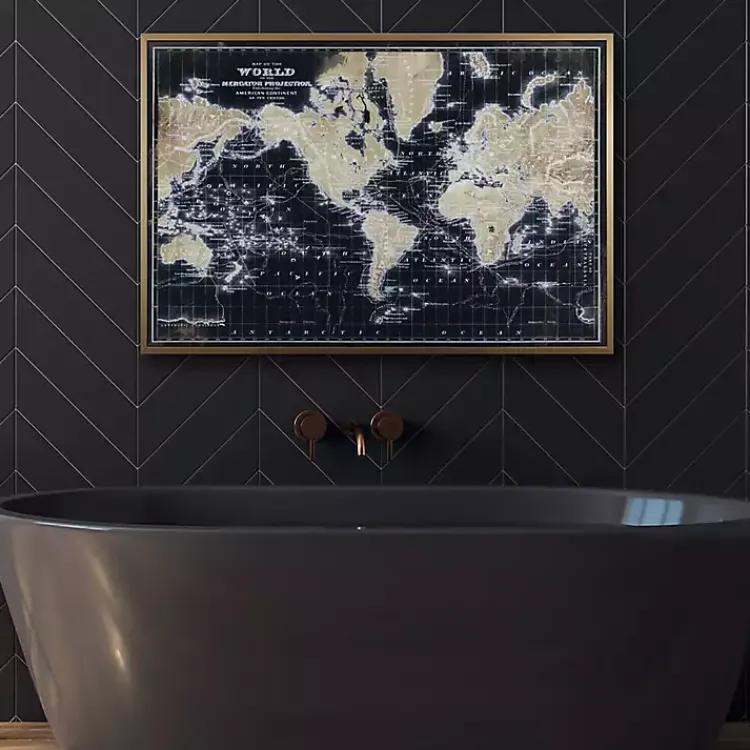 Kirklands Home Framed Art|World Map on Black Framed Art Print
