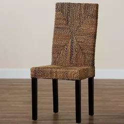 Kirklands Home Dining Chairs|Woven Banana Fiber and Mahogany Dining Chair Tan