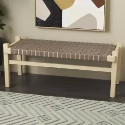 Kirklands Home Benches & Ottomans|Woven Leather Natural Wood Bench Brown