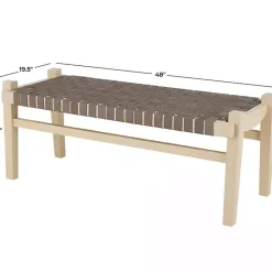 Kirklands Home Benches & Ottomans|Woven Leather Natural Wood Bench Brown