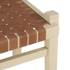 Kirklands Home Benches & Ottomans|Woven Camel Leather Natural Wood Bench Brown