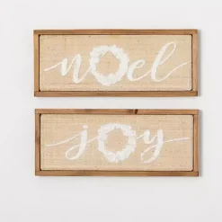 New Woven Noel & Joy Christmas Wall Plaques, Set of 2 Christmas Art & Wall Decor