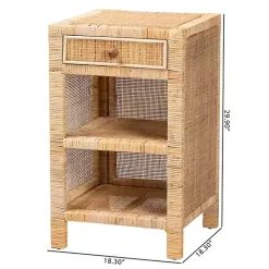 Kirklands Home Nightstands|Woven Rat and Mahogany Wood Nightsd Tan