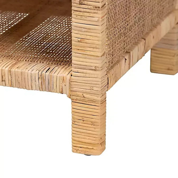 Kirklands Home Nightstands|Woven Rat and Mahogany Wood Nightsd Tan