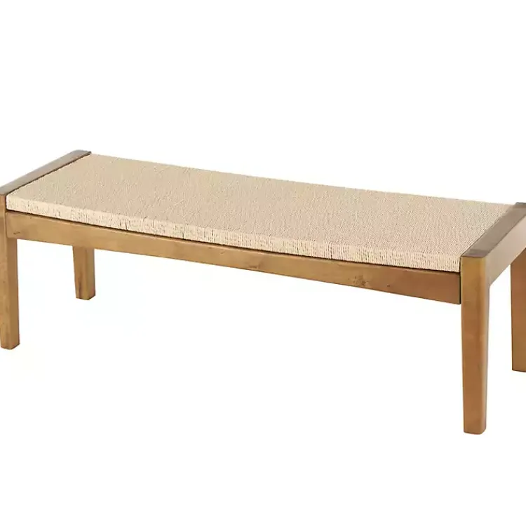 Kirklands Home Benches & Ottomans|Woven Rope and Birch Wood Bench Tan