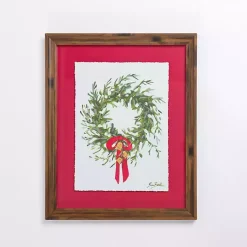 Clearance Wreath with Red Ribbon Framed Art Print Christmas Art & Wall Decor