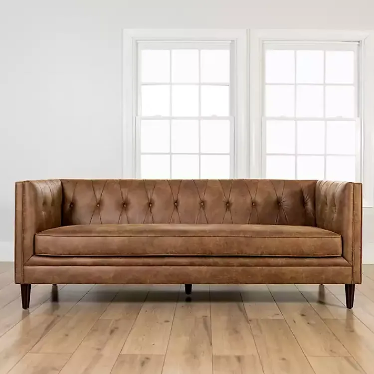 Kirklands Home Sofas & Loveseats|Wyatt Chester Faux Leather Formal Sofa Brown