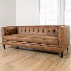 Kirklands Home Sofas & Loveseats|Wyatt Chester Faux Leather Formal Sofa Brown