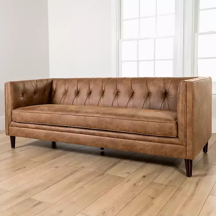 Kirklands Home Sofas & Loveseats|Wyatt Chester Faux Leather Formal Sofa Brown