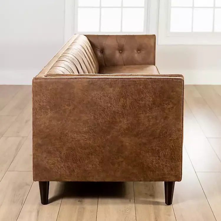 Kirklands Home Sofas & Loveseats|Wyatt Chester Faux Leather Formal Sofa Brown