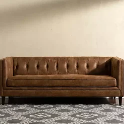 Kirklands Home Sofas & Loveseats|Wyatt Chester Faux Leather Formal Sofa Brown