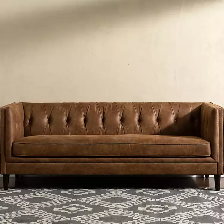 Kirklands Home Sofas & Loveseats|Wyatt Chester Faux Leather Formal Sofa Brown