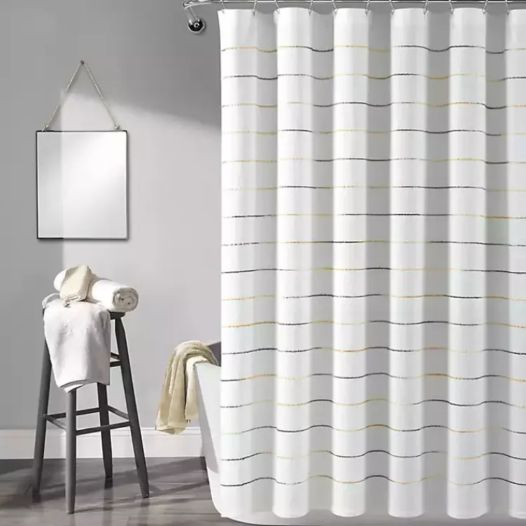 Kirklands Home Shower Curtains|Yellow and Gray Ombre Stripe Shower Curtain