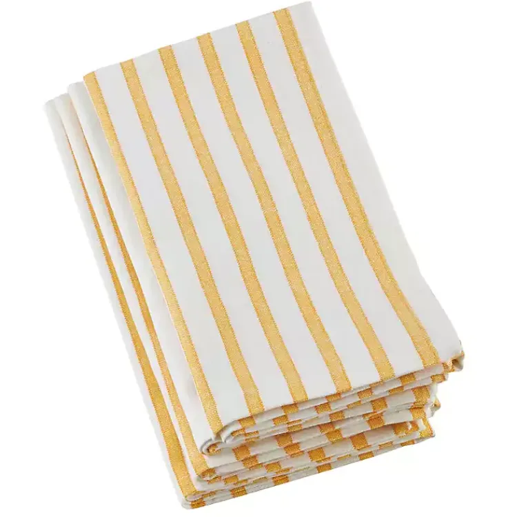 Kirklands Home Table Linens|Yellow Cheerful Striped Cotton Napkins, Set of 4