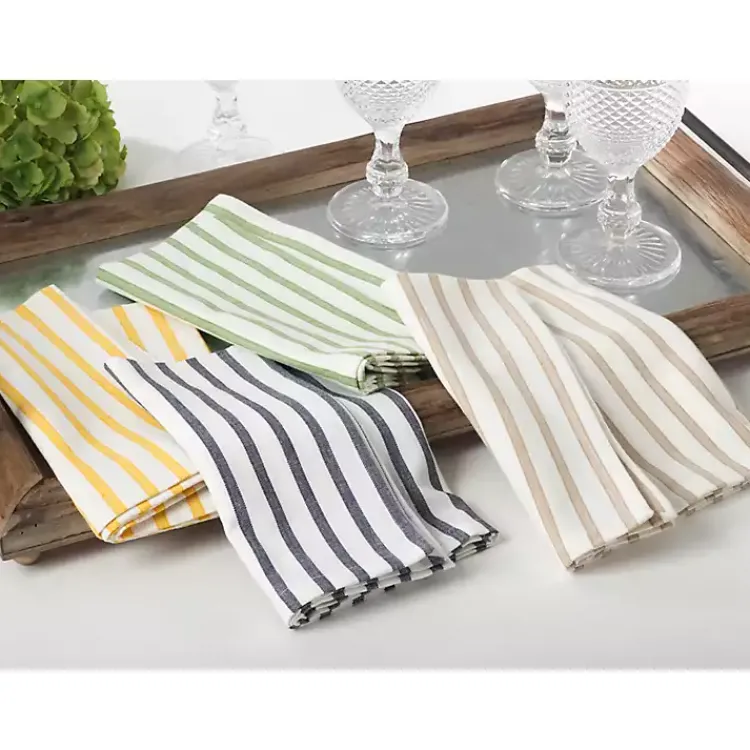 Kirklands Home Table Linens|Yellow Cheerful Striped Cotton Napkins, Set of 4