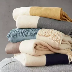 Hot Faux Cashmere Color Block Throw Blanket Blankets & Throws
