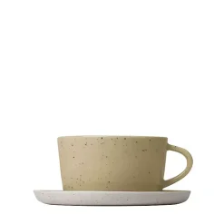 Kirklands Home Glassware & Drinkware|Speckled Ceramic Mugs and Saucers, Set of 2 Yellow