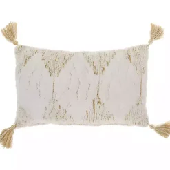 Online Stripe Diamond Tassels Cotton Lumbar Pillow Pillows