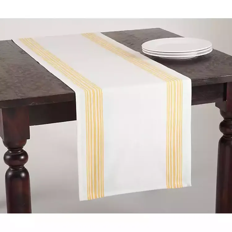 Kirklands Home Table Linens|Yellow Striped Border Table Runner