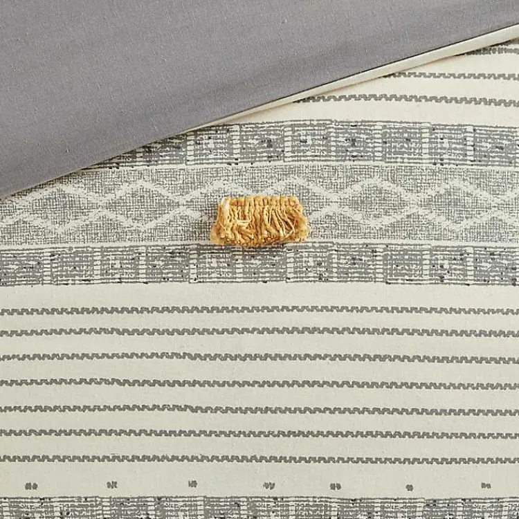 Kirklands Home Duvets|Yellow Striped Pom Pom 3-pc. Full/Queen Duvet Set