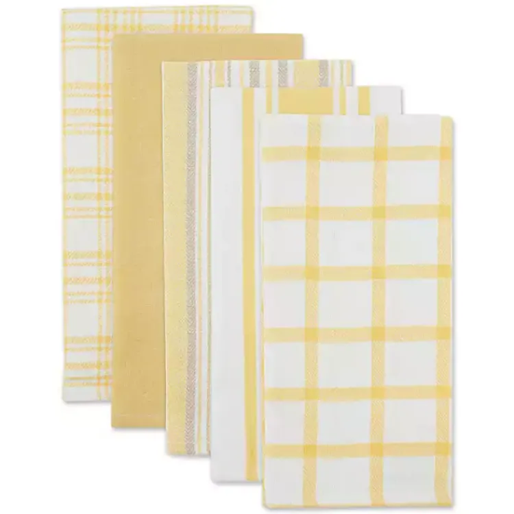 Kirklands Home Kitchen Accessories|Yellow Woven Assorted Dishtowels, Set of 5