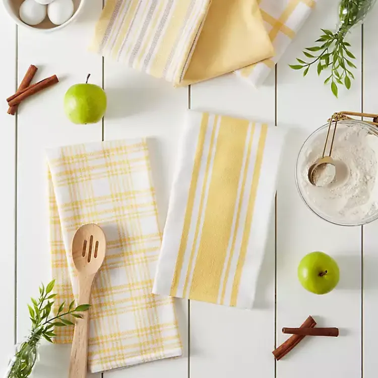 Kirklands Home Kitchen Accessories|Yellow Woven Assorted Dishtowels, Set of 5
